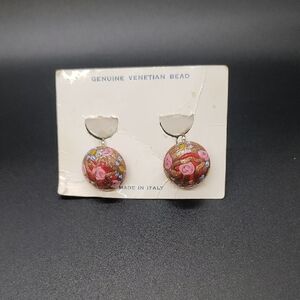 Vintage Murano Wedding Cake Earrings Venetian Glass Screw Back Italy